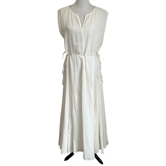World Market Womens Embroidered Cotton Drawstring Waist Maxi Dress L/XL Ivory - Picture 1 of 14